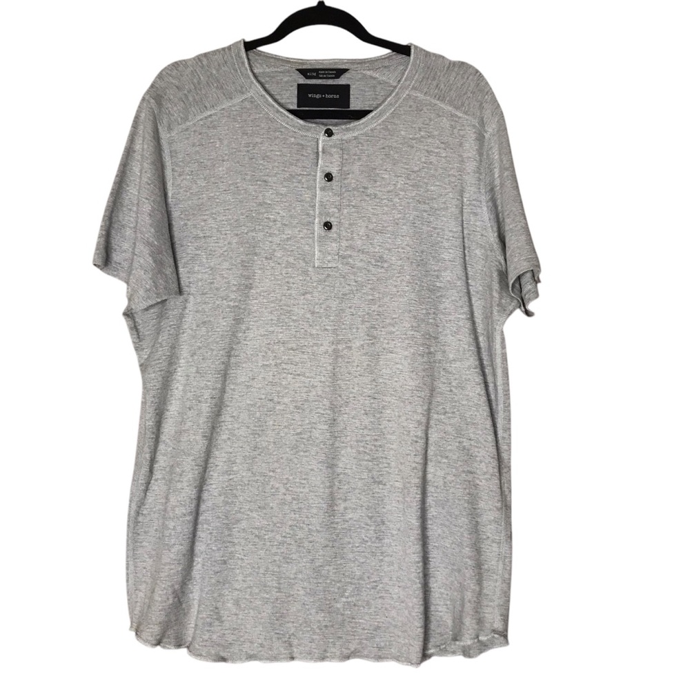 Wings + Horns Henley Ribbed Cotton Short Sleeve Tee Light Grey T-Shirt Men's XL
